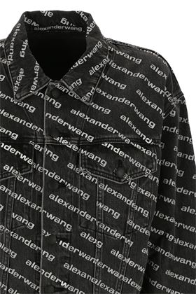 Charcoal-grey/white cotton all-over logo-print jacket Alexander Wang | 4DC1212888060